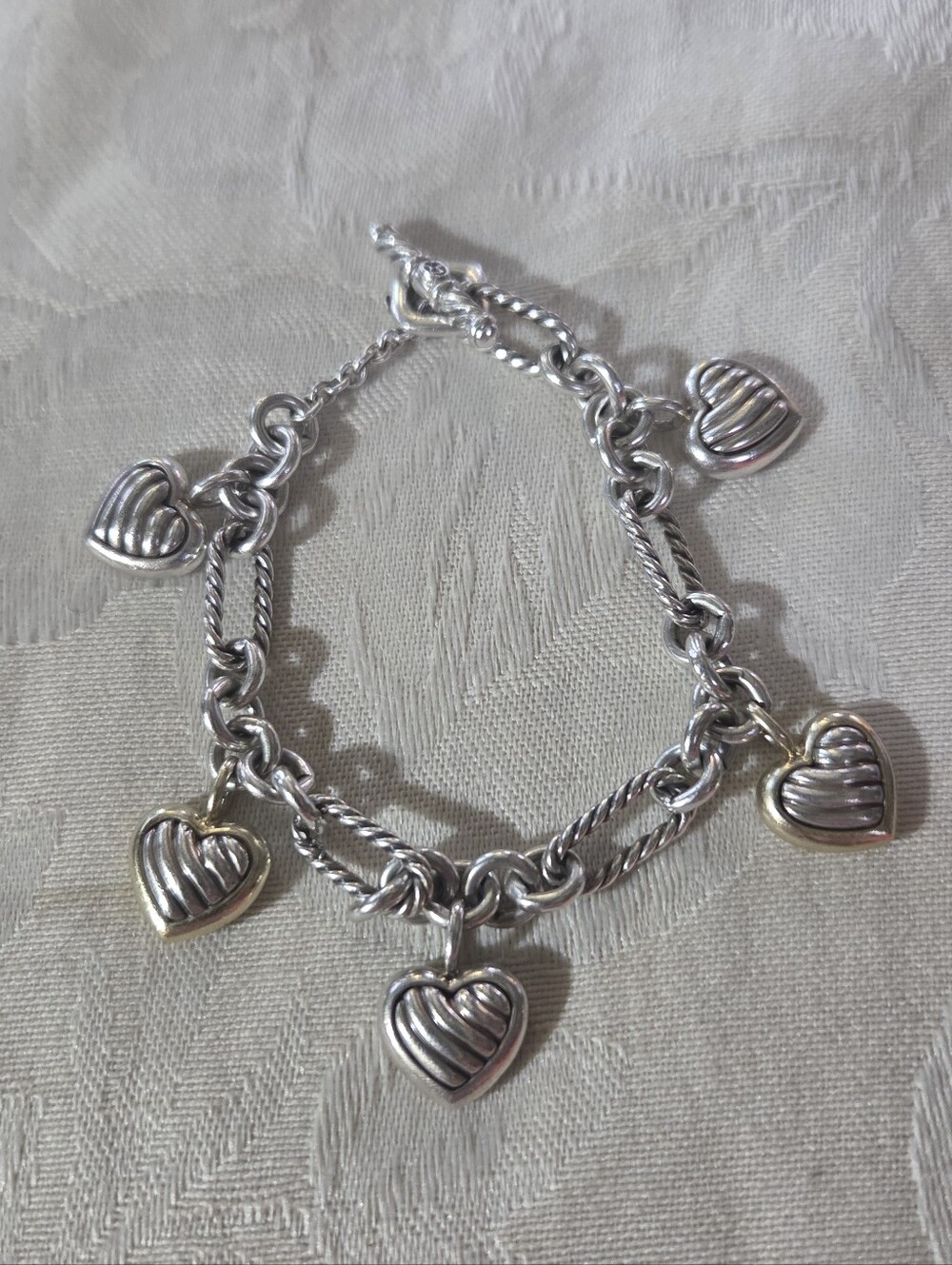 David Yurman 5 Heart Charm Bracelet with Toggle Closure, SS & 18k
